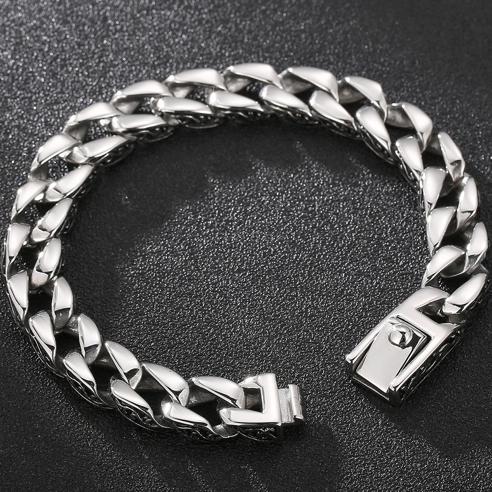 Man Bracelet Homme 12MM Wide Stainless Steel Curb Chain Charm Bracelets Hand Bands for Men Vintage Mens Jewellery Accessories
