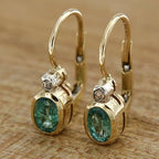 Fashionable and Compact Copper Material Golden Hoop Earrings Inlaid with Synthetic Green Zircon, Exquisite Women's Earrings, Bridal Accessories, Vintage Jewelry