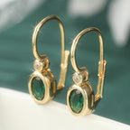 Fashionable and Compact Copper Material Golden Hoop Earrings Inlaid with Synthetic Green Zircon, Exquisite Women's Earrings, Bridal Accessories, Vintage Jewelry