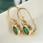 Fashionable and Compact Copper Material Golden Hoop Earrings Inlaid with Synthetic Green Zircon, Exquisite Women's Earrings, Bridal Accessories, Vintage Jewelry