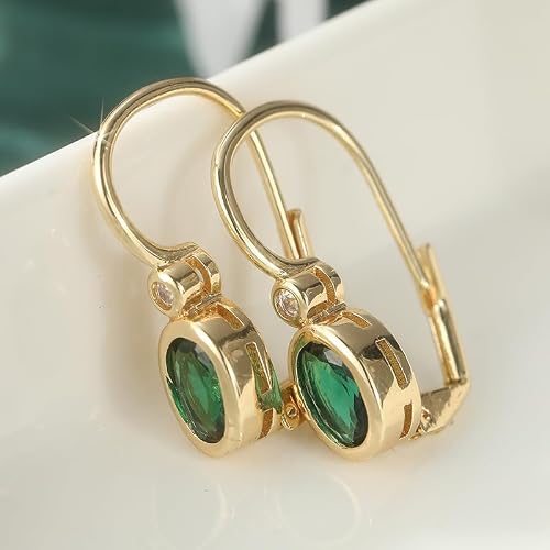 Fashionable and Compact Copper Material Golden Hoop Earrings Inlaid with Synthetic Green Zircon, Exquisite Women's Earrings, Bridal Accessories, Vintage Jewelry
