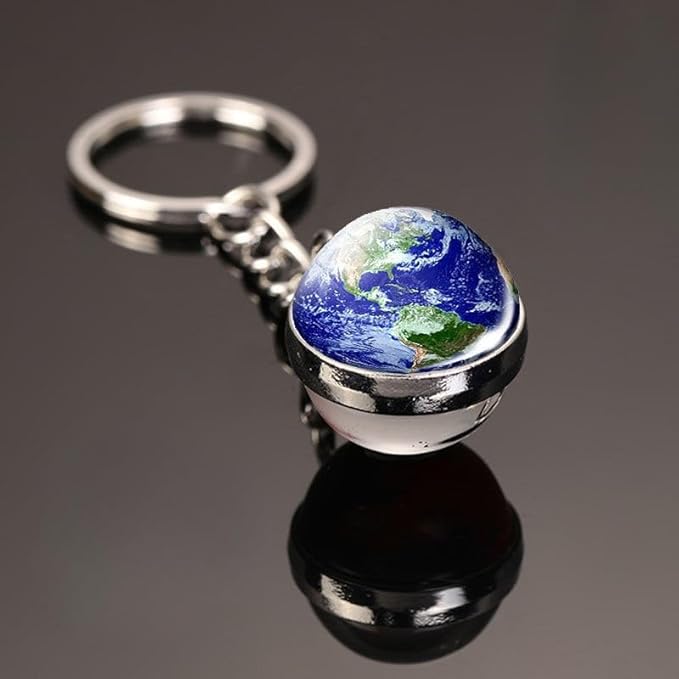 Keychains Luminous Planets Fashion Double-sided Crystal Pendant Key Ring Bags Key Chains Gifts Accessories (Earth)