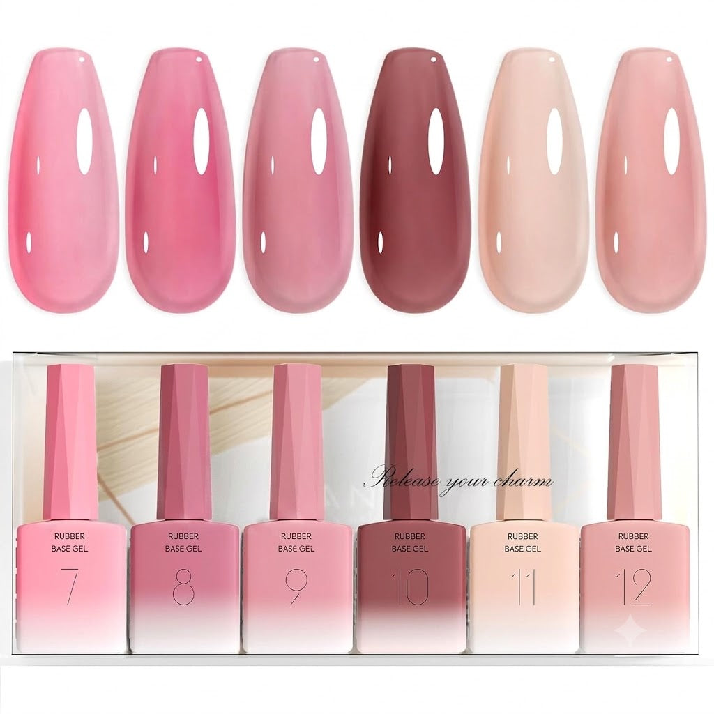 Rubber Base Gel Nail Polish Set- 6 Pcs 9 Ml Transparent Pink Rubber Base for Nails, Soak Off LED Nail Gel Manicure Kit DIY at Home Salon Gifts