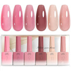 Rubber Base Gel Nail Polish Set- 6 Pcs 9 Ml Transparent Pink Rubber Base for Nails, Soak Off LED Nail Gel Manicure Kit DIY at Home Salon Gifts