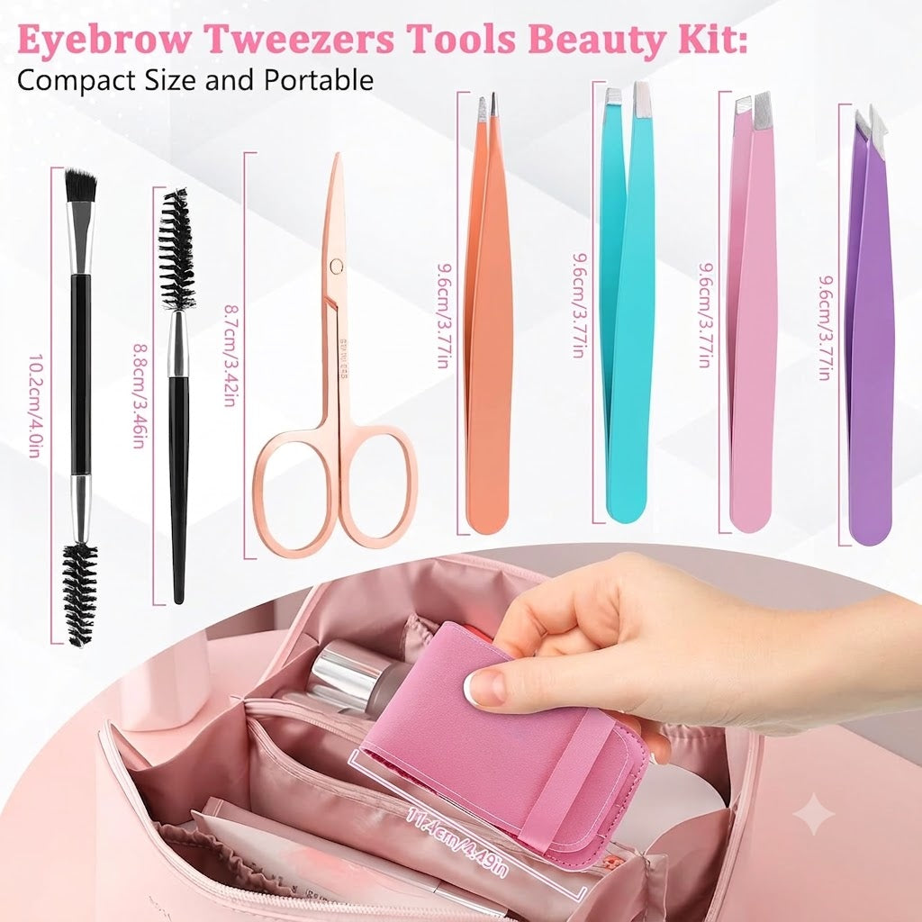 7 Pcs Tweezers for Women Facial Hair, Stocking Stuffers for Teen Girls Women, Christmas Small Gifts for Teen Girls Women, Eyebrow Tweezers Set, Birthday Beauty Cute Gifts for Mom Wife Her