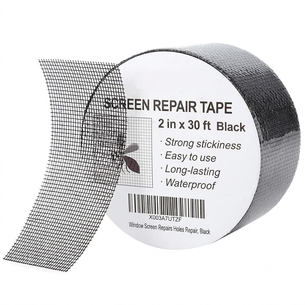 Black Window Screen Repair Tape, 2 in X 30 FT (360IN) Screen Repair Kit for Windows or Doors, Strong Adhesive Fiberglass Mesh Patch Tape