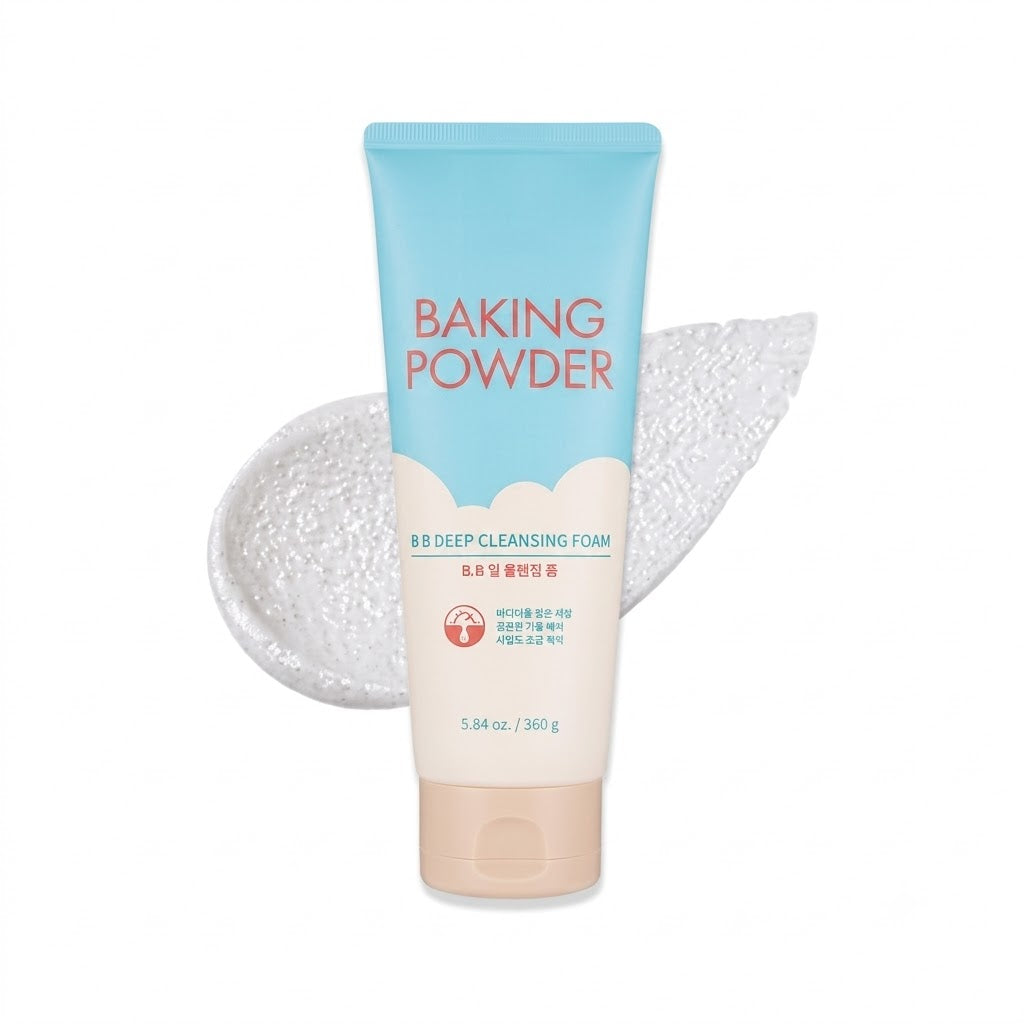 Baking Powder B.B Deep Cleansing Foam, 2 in 1 Rice Bran + Baking Powder, Creamy Bubble + Scrub Exfoliate Skin, Fash Wash, Deep Cleanser for Makeup, Korean Skin Care, Beauty (5.64 Ounce)