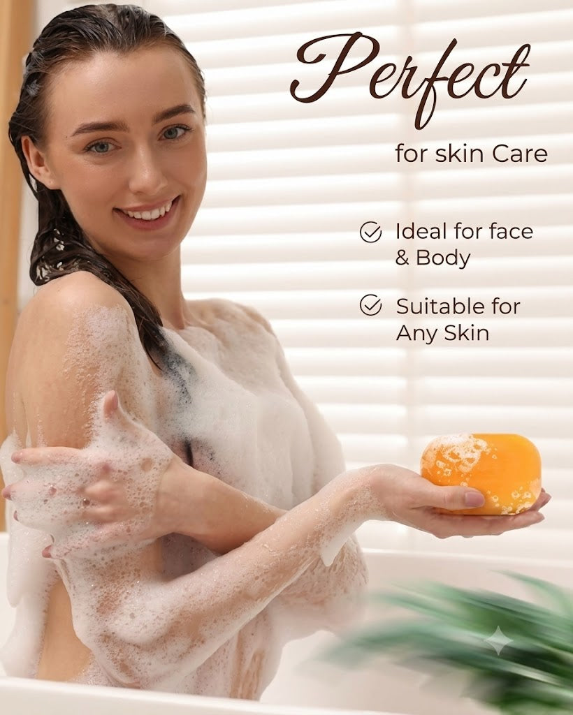 Kojic Acid Soap, Brightening & Hydrating Turmeric Soap Bar for Dark Spots with Vitamin C and Shea Butter, Paraben & Sulfate-Free - 105g x 2 Bars with African Net Sponge