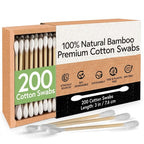 100% Bamboo Cotton Ear Swabs (200-Pack) | Double Tipped Ear Cotton Buds for Beauty & Personal Care | FSC Certified & Hypoallergenic | Suitable for All Ages & Pets | Biodegradable & Disposable