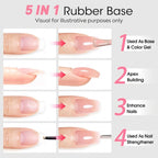 Rubber Base Gel Nail Polish Set- 6 Pcs 9 Ml Transparent Pink Rubber Base for Nails, Soak Off LED Nail Gel Manicure Kit DIY at Home Salon Gifts