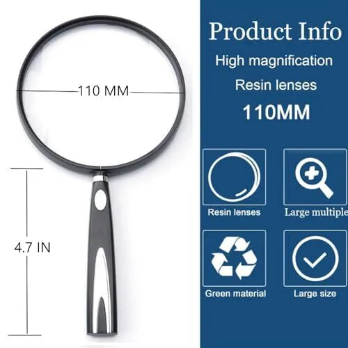 ENYSAON Handheld Magnifying Glass for Reading 10x 30x Handheld Magnifier 110mm Shatte...