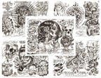 SAILOR JERRY Boog Gangsta Style Tattoo Flash Set 5 Sheets With Linework, Gangster, 11x14" 3