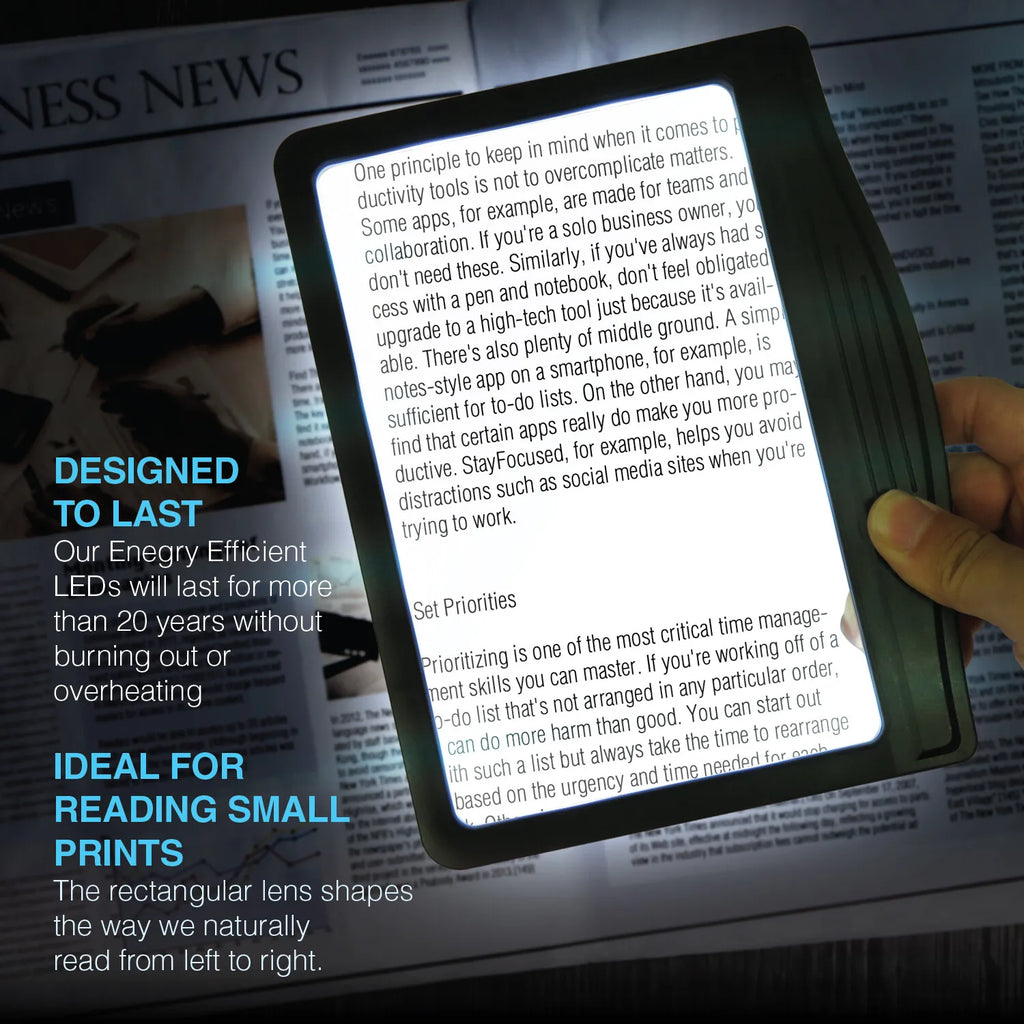 MAGNIPROS [Rechargeable] 5X Large Ultra Bright LED Page Magnifier with 3 Color Light Modes