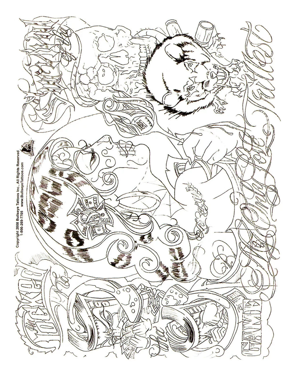 SAILOR JERRY Boog Gangsta Style Tattoo Flash Set 5 Sheets With Linework, Gangster, 11x14" 3