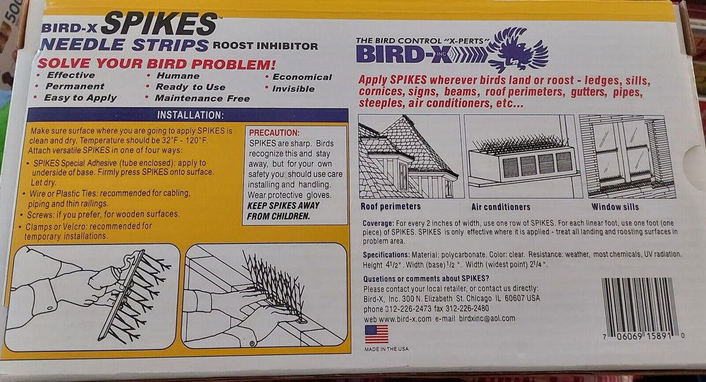Bird-X Plastic Polycarbonate Bird Spikes Kit With Adhesive Glue Covers 10 Feet
