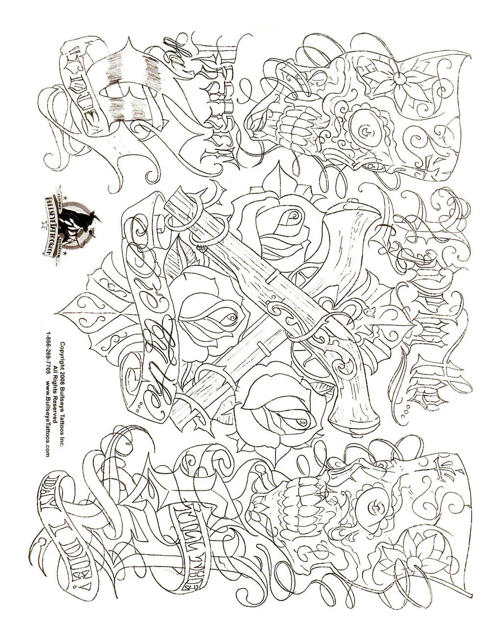 SAILOR JERRY Boog Gangsta Style Tattoo Flash Set 5 Sheets With Linework, Gangster, 11x14" 3