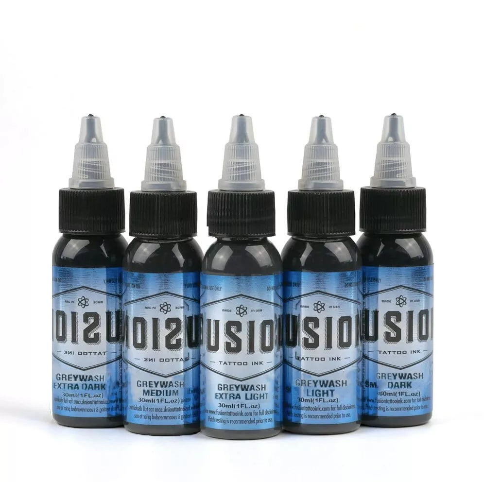 FUSION 5 Greywash Stages - Fusion Tattoo Inks - Shading Set Tones 1/2oz 15ml