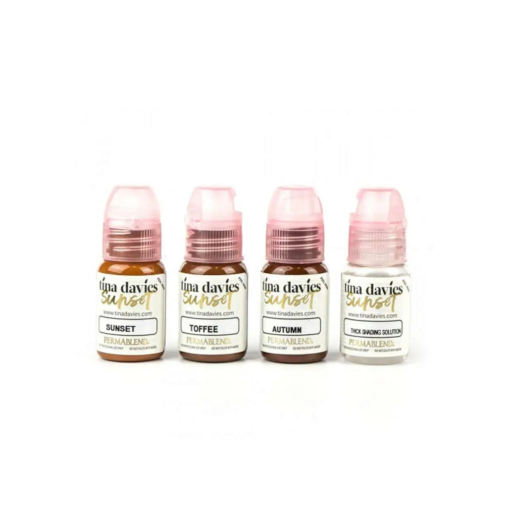 PERMA BLEND Tina Davies Sunset Brow Set of 4 Permanent Pigment 1/2oz Tattoo Ink