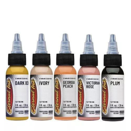 ETERNAL TATTOO INKS 5 Colors Dark Flesh Tone Portrait Set 1/2oz Bottle Size