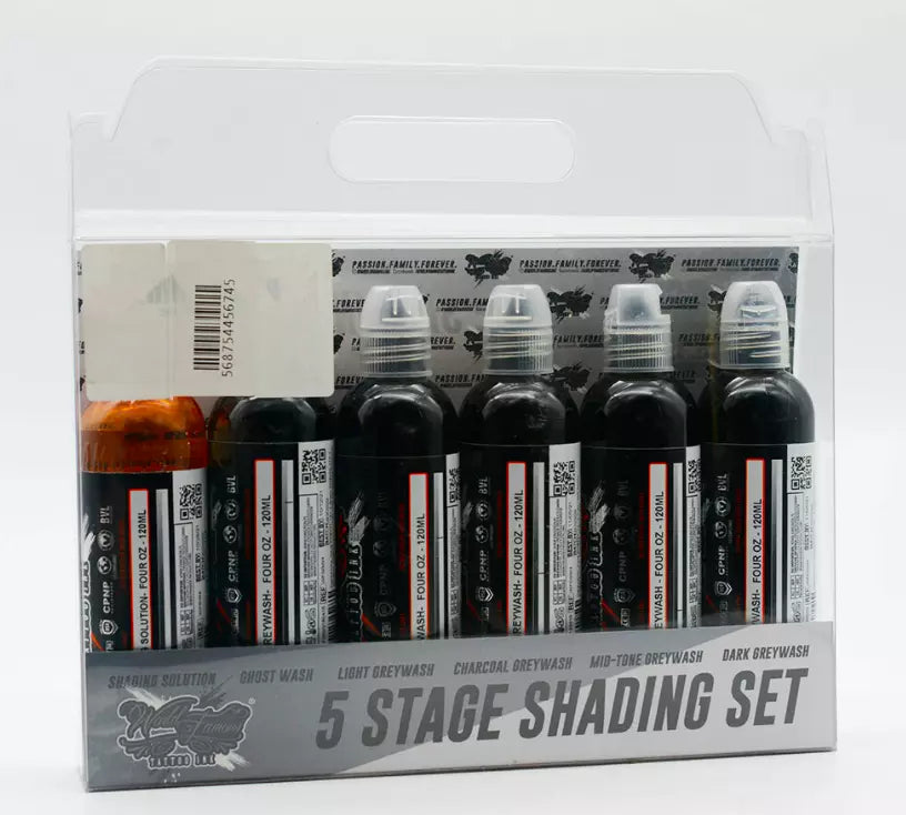 WORLD FAMOUS TATTOO INK Five 5 Stage Tattoo Ink Special Shading Set of 6 Bottles 4oz