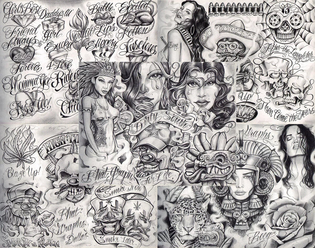 BOOG STAR Boog From The Streets With Love Gangsta Style Tattoo Flash 10 Sheet Set 11x14" L