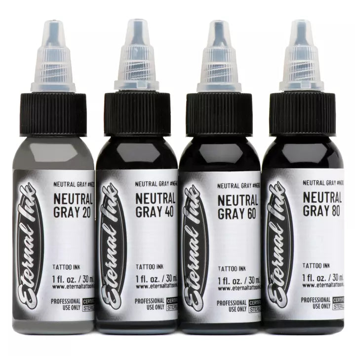 ETERNAL TATTOO INKS Neutral Gray Opaque Inks Set of 4 Bottles Graywash Shading Tones 1oz