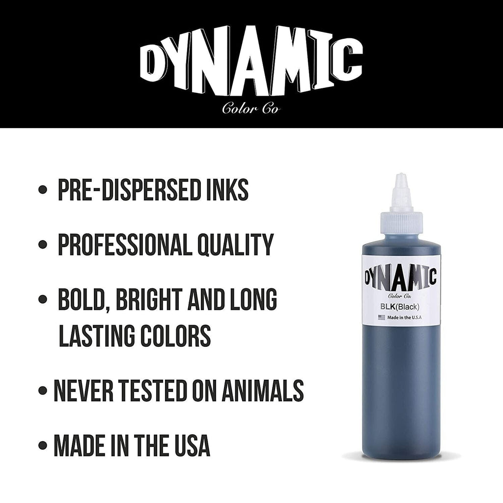 DYNAMIC COLOR CO. Best Black Tattoo Ink Liner Shading Tribal 8 Oz Ink Caps Set