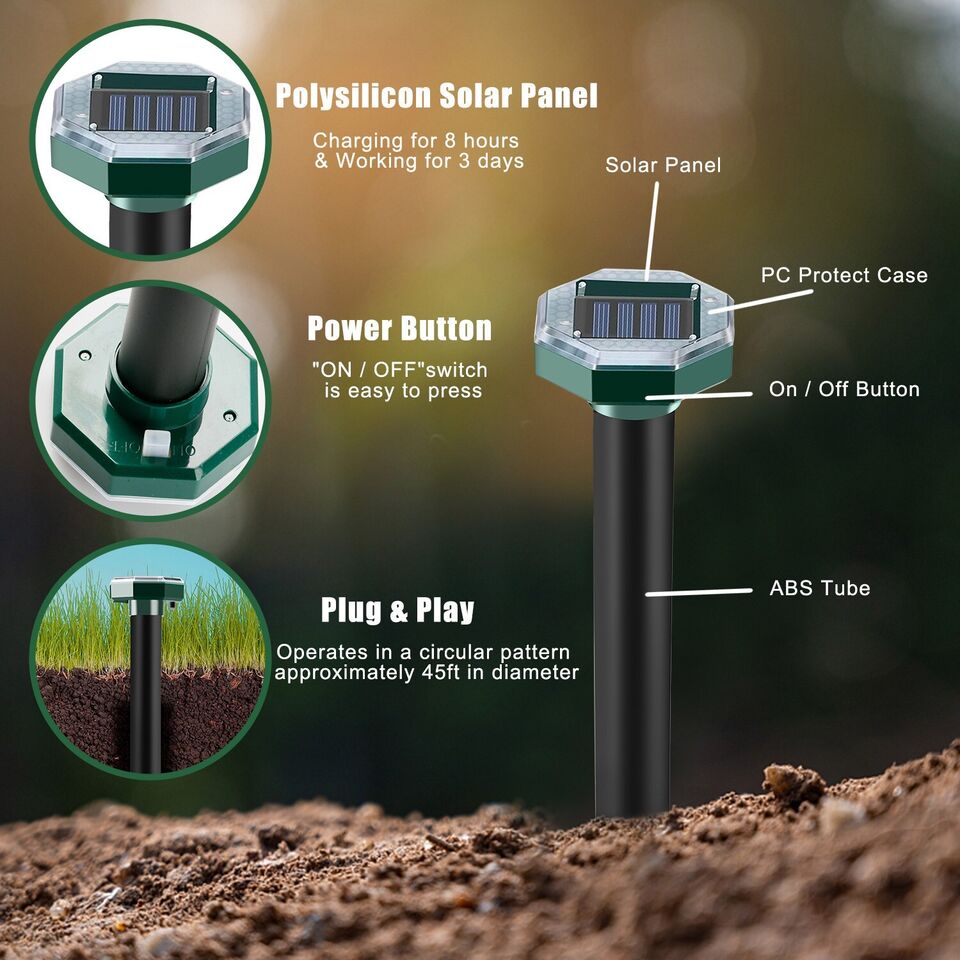 Solar Ultrasonic Animal Repeller Garden Pest Repellent Dog Cat Rabbit Raccoon US
