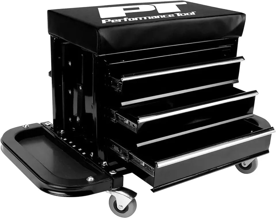 3-Drawer Tattoo Barber Rolling Chest Workstation Seat With Magnetic Side Trays