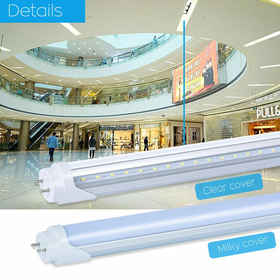 8 LED Tube Light 4FT 22W Dual-Ended Power Bypass Ballast CLEAR MILKY - Color: 6000K~6500K, Pack: 25 Pieces