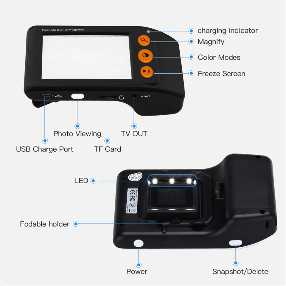 EYOYO LCD Digital 2-25x Magnifier Portable Handheld Reading Aid AV Output Low Vision