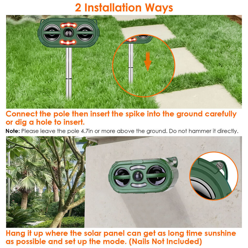 Solar Ultrasonic Animal Repeller Sensor Deer Raccoon Squirrel Garden Repellent