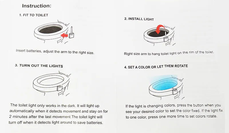 Toilet Night Light 8 Color LED Motion Activated Sensor Bathroom bowl Seat Lamp