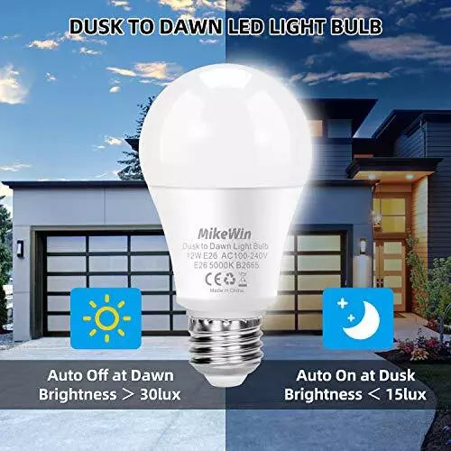 Dusk To Dawn Light Bulbs Outdoor 2 Pack Auto On/off Light Sensor Led Bulb 12w10