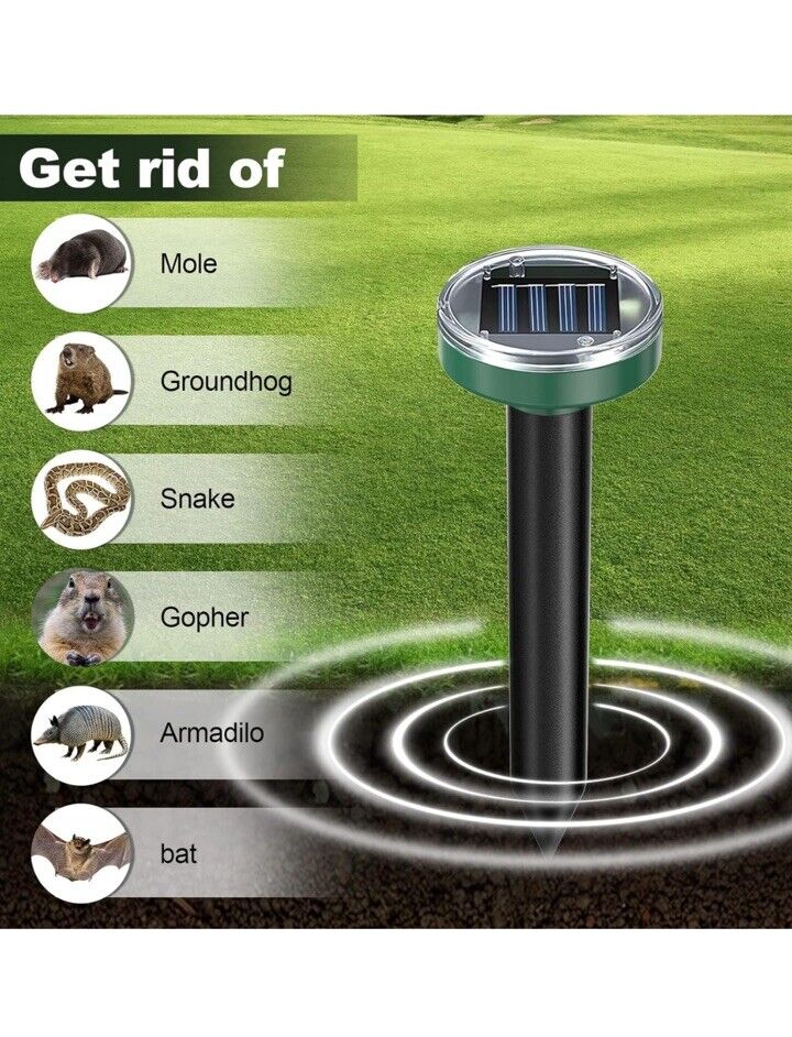 4 Pack Solar Power Ultrasonic Mice Gopher Mole Pest Snake Repellent Repeller US