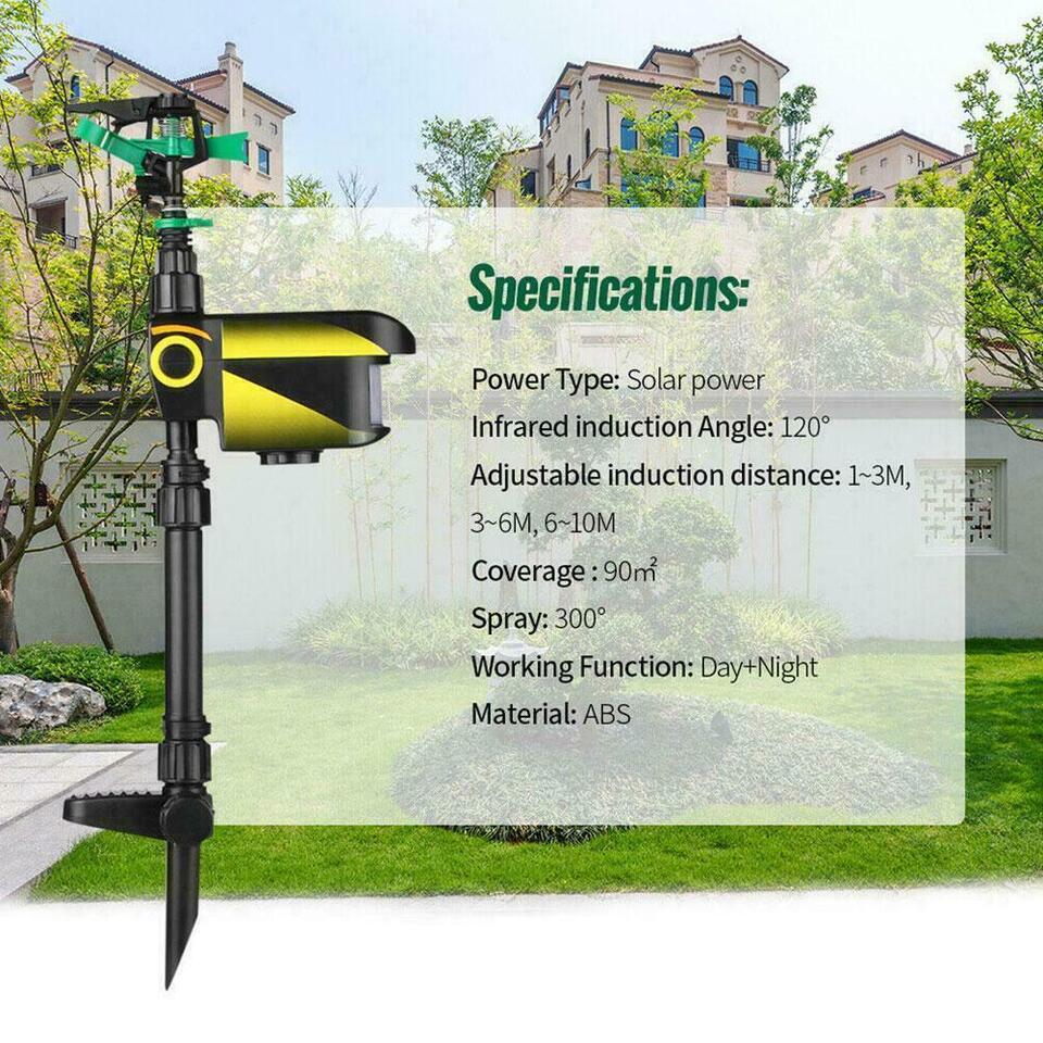 Solar Power Animal Repellent Sprinkler Motion Activated Garden For Yard I2J9